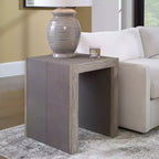 Table d'appoint Uttermost Aerina 20 large gris clair en similicuir grainé