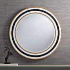 Miroir mural rond de vanité Cape Cod de Possini Euro Design, verre biseauté moderne, cadre noir, blanc ou doré, 31 1/2 pouces de large, pour salle de bain et maison.