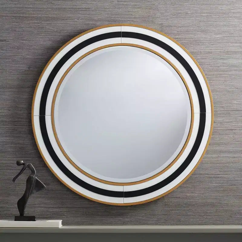 Miroir mural rond de vanité Cape Cod de Possini Euro Design, verre biseauté moderne, cadre noir, blanc ou doré, 31 1/2 pouces de large, pour salle de bain et maison.
