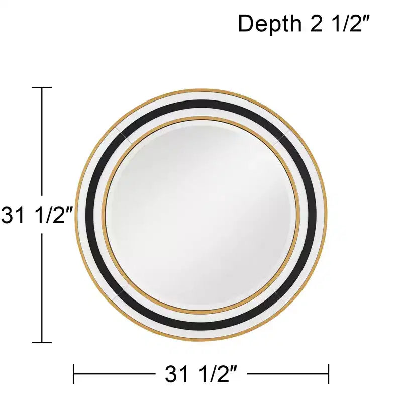 Miroir mural rond de vanité Cape Cod de Possini Euro Design, verre biseauté moderne, cadre noir, blanc ou doré, 31 1/2 pouces de large, pour salle de bain et maison.