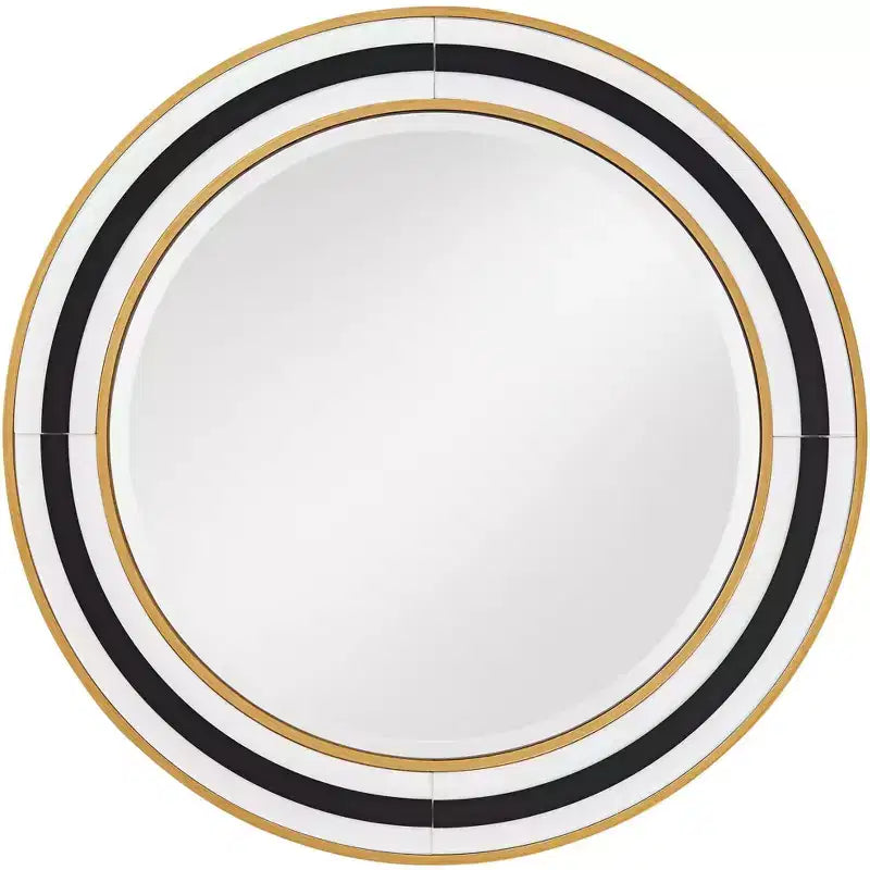 Miroir mural rond de vanité Cape Cod de Possini Euro Design, verre biseauté moderne, cadre noir, blanc ou doré, 31 1/2 pouces de large, pour salle de bain et maison.