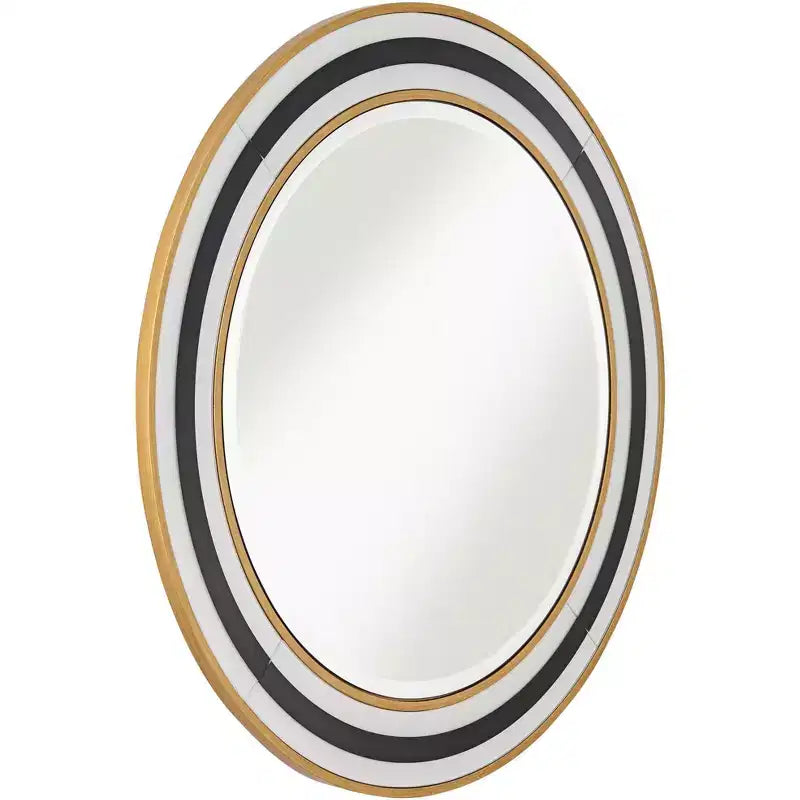 Miroir mural rond de vanité Cape Cod de Possini Euro Design, verre biseauté moderne, cadre noir, blanc ou doré, 31 1/2 pouces de large, pour salle de bain et maison.
