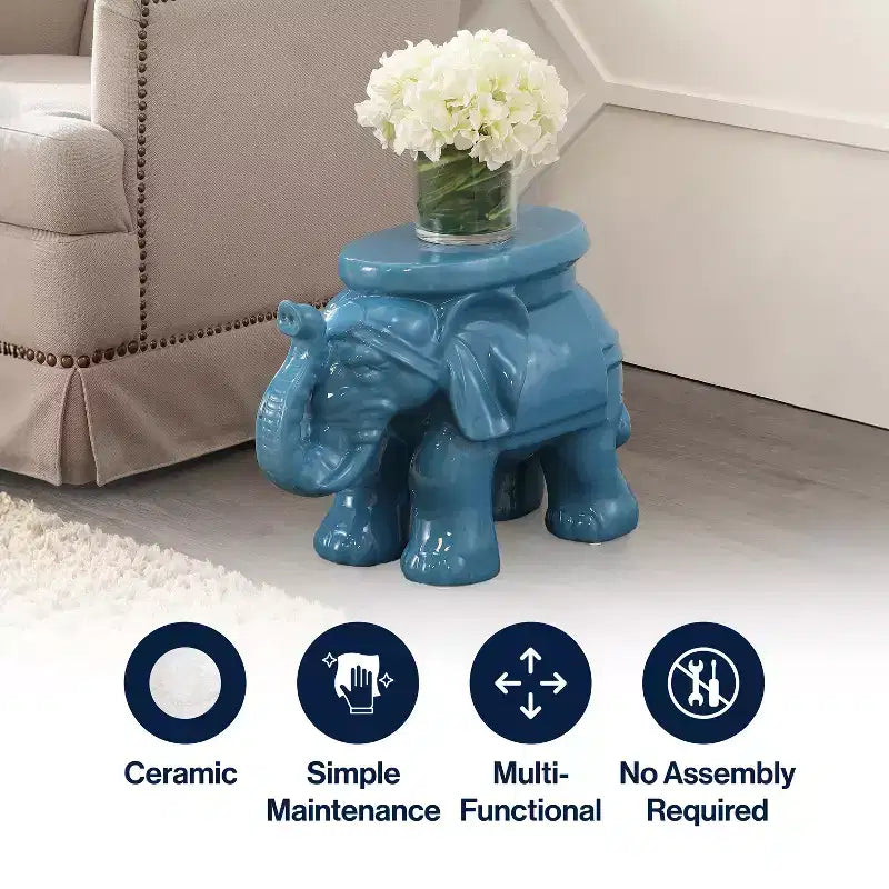 JONATHAN Y Tabouret de jardin/Table d'appoint en céramique White Elephant 14.25