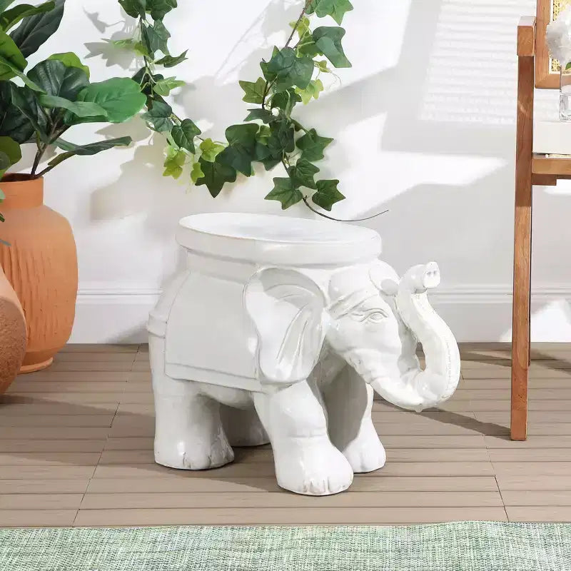 JONATHAN Y Tabouret de jardin/Table d'appoint en céramique White Elephant 14.25