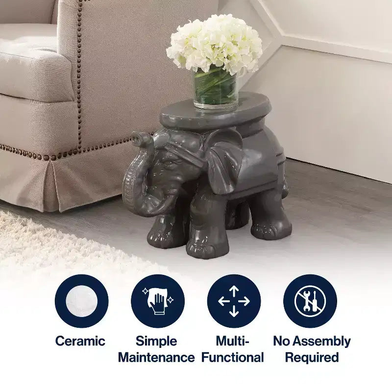 JONATHAN Y Tabouret de jardin/Table d'appoint en céramique White Elephant 14.25