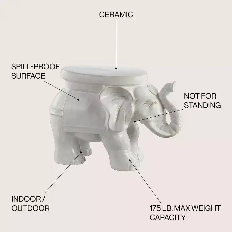 JONATHAN Y Tabouret de jardin/Table d'appoint en céramique White Elephant 14.25