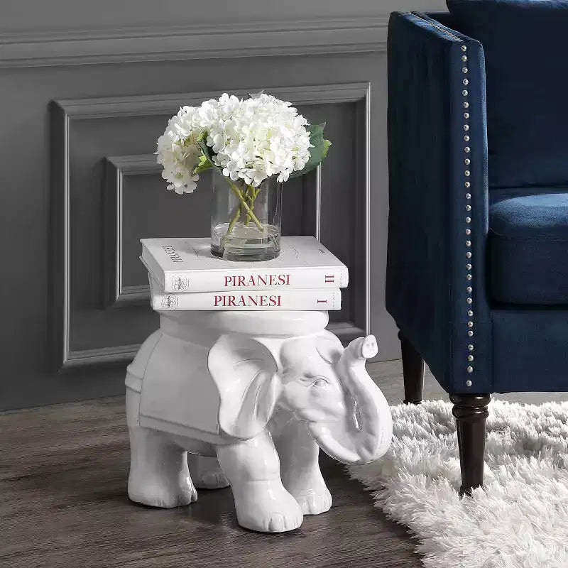 JONATHAN Y Tabouret de jardin/Table d'appoint en céramique White Elephant 14.25