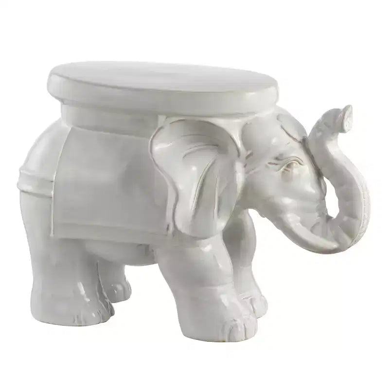JONATHAN Y White Elephant 14.25 Ceramic Garden Stool/Accent Table