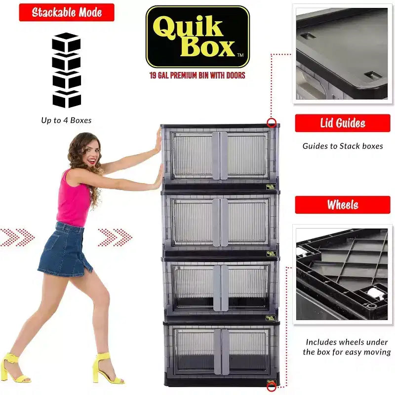 dbest products Boîtes de rangement empilables Quik Box avec portes, Organiseur pliable et Conteneur repliable - 72 L