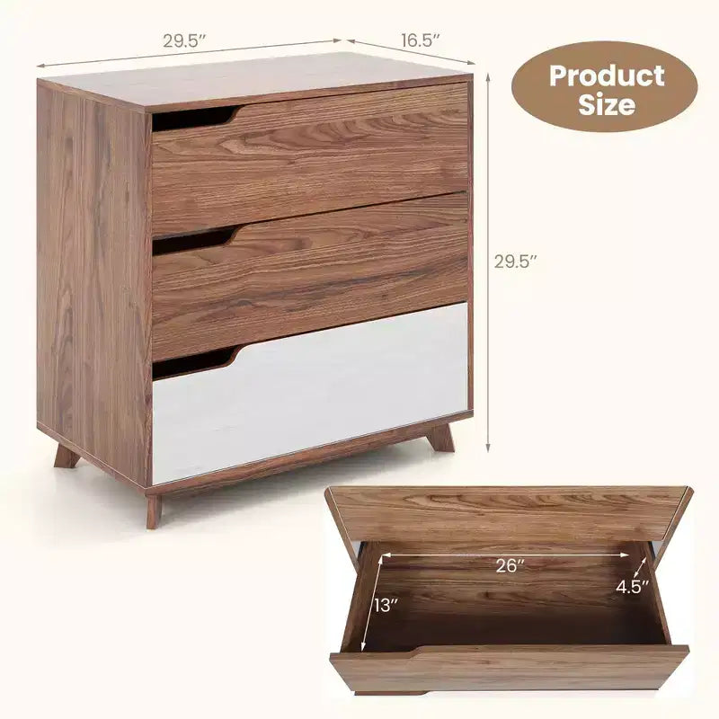 Commode à 3 tiroirs Costway, Meuble de rangement rustique en bois de style ferme pour canapé
