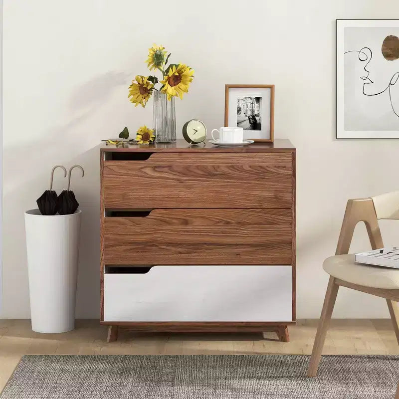 Commode à 3 tiroirs Costway, Meuble de rangement rustique en bois de style ferme pour canapé