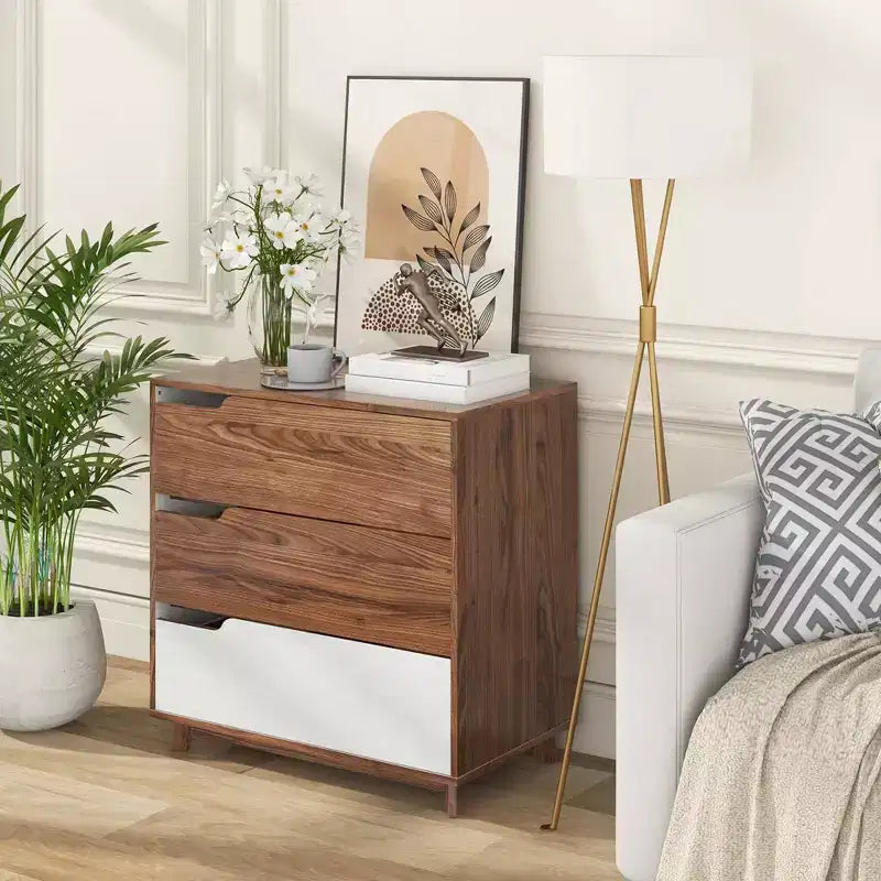 Commode à 3 tiroirs Costway, Meuble de rangement rustique en bois de style ferme pour canapé