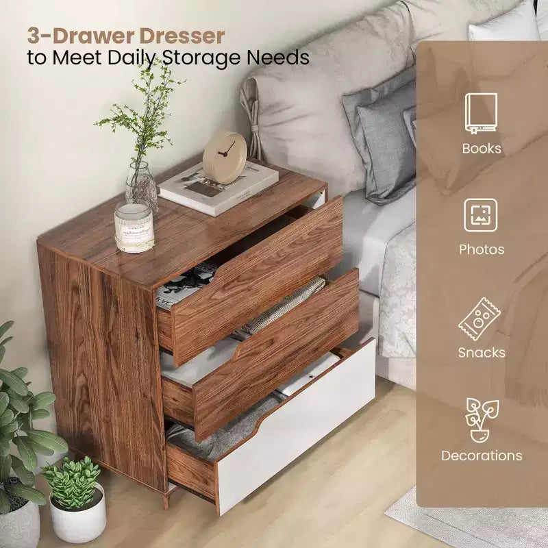 Commode à 3 tiroirs Costway, Meuble de rangement rustique en bois de style ferme pour canapé