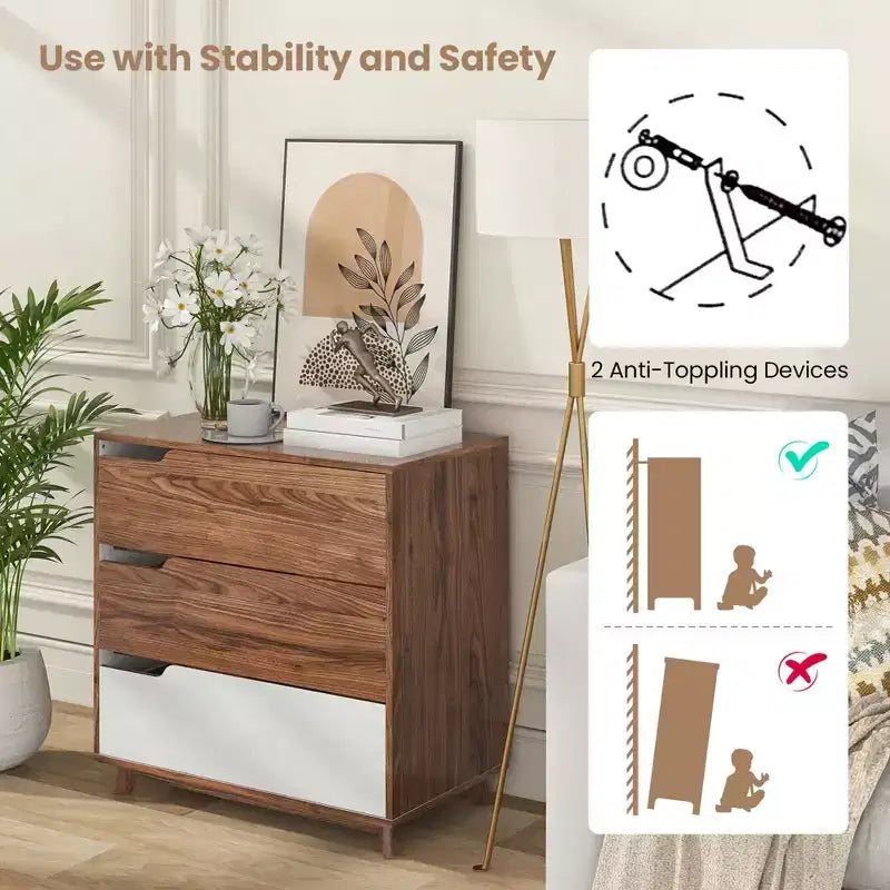 Commode à 3 tiroirs Costway, Meuble de rangement rustique en bois de style ferme pour canapé