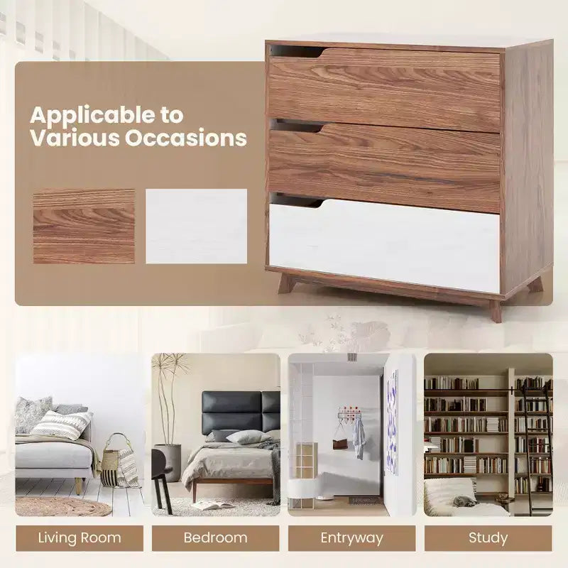 Commode à 3 tiroirs Costway, Meuble de rangement rustique en bois de style ferme pour canapé