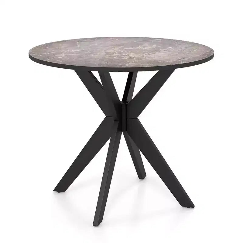 Table à manger ronde Costway 36" avec plateau en faux marbre et pieds en bois de caoutchouc, cuisine blanc/noir