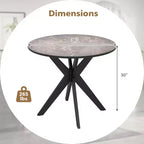 Table à manger ronde Costway 36" avec plateau en faux marbre et pieds en bois de caoutchouc, cuisine blanc/noir