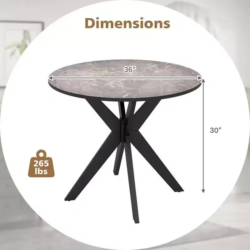 Table à manger ronde Costway 36" avec plateau en faux marbre et pieds en bois de caoutchouc, cuisine blanc/noir
