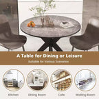 Table à manger ronde Costway 36" avec plateau en faux marbre et pieds en bois de caoutchouc, cuisine blanc/noir