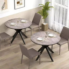 Table à manger ronde Costway 36" avec plateau en faux marbre et pieds en bois de caoutchouc, cuisine blanc/noir