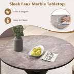 Table à manger ronde Costway 36" avec plateau en faux marbre et pieds en bois de caoutchouc, cuisine blanc/noir