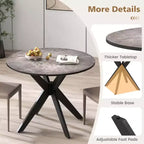 Table à manger ronde Costway 36" avec plateau en faux marbre et pieds en bois de caoutchouc, cuisine blanc/noir