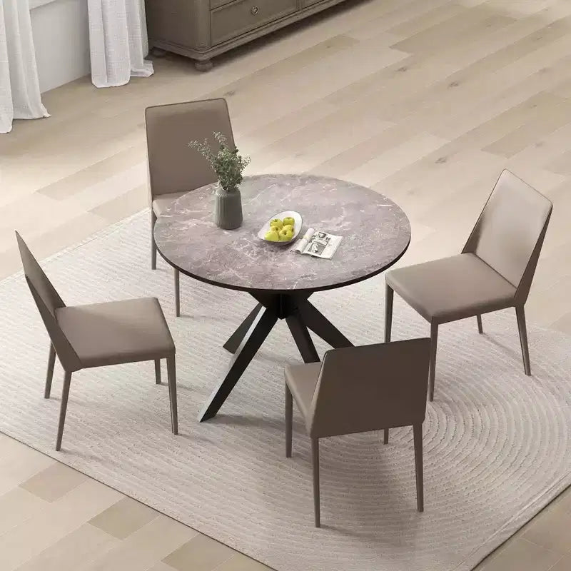 Table à manger ronde Costway 36" avec plateau en faux marbre et pieds en bois de caoutchouc, cuisine blanc/noir