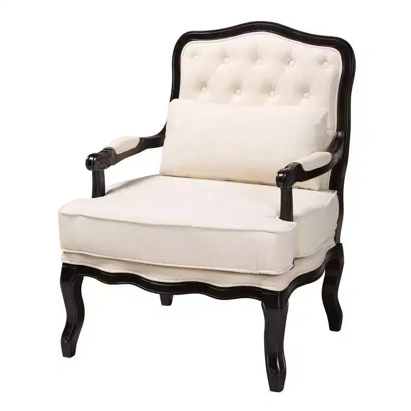 Fauteuil d'appoint traditionnel Baxton Studio Dion en tissu crème et bois finition wengé