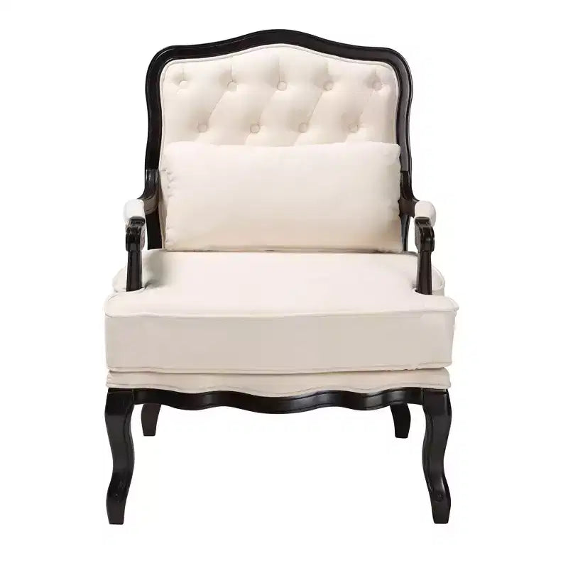 Fauteuil d'appoint traditionnel Baxton Studio Dion en tissu crème et bois finition wengé
