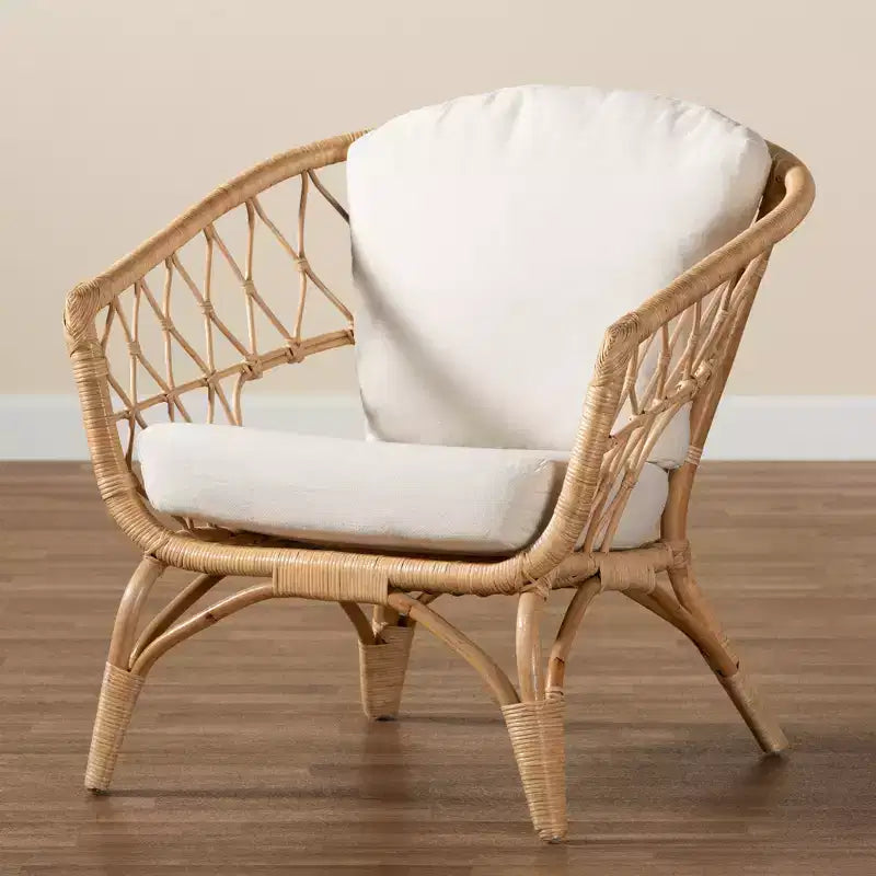 Fauteuil bali & pari Feya en rotin antique marron naturel au style bohème moderne