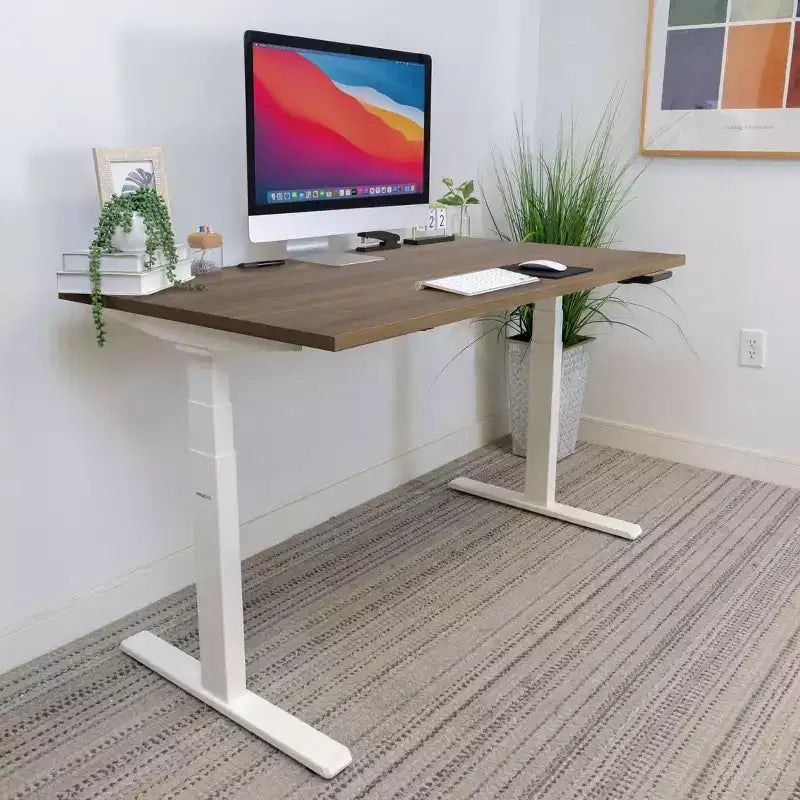 Mount-It! Bureau debout électrique à double moteur avec plateau de 55", marron et blanc