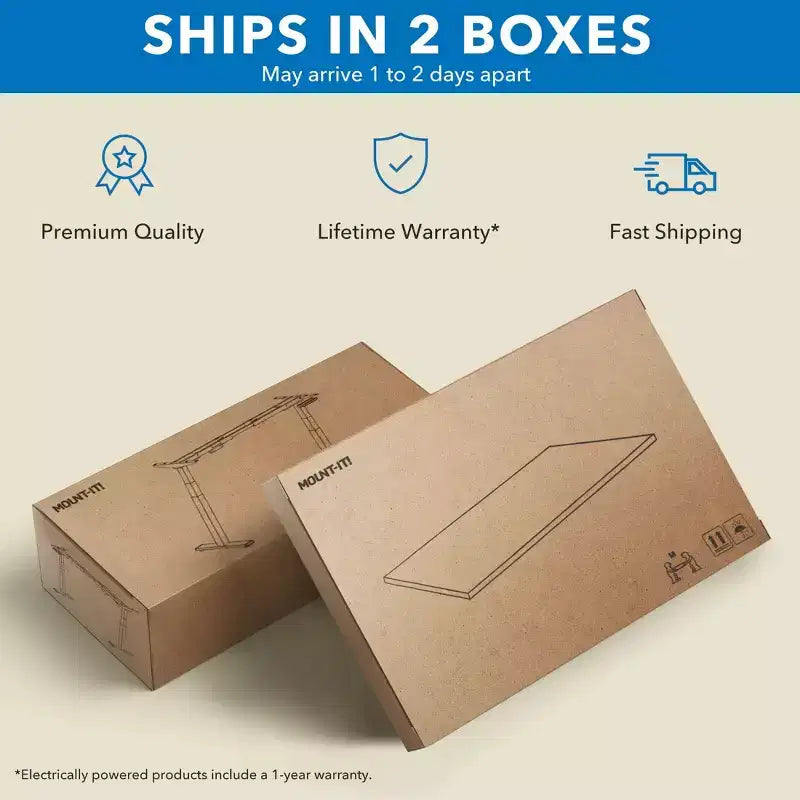 Mount-It! Bureau debout électrique à double moteur avec plateau de 55", marron et blanc