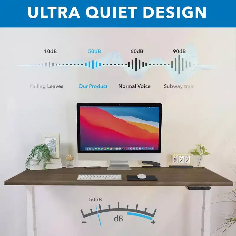 Mount-It! Bureau debout électrique à double moteur avec plateau de 55", marron et blanc