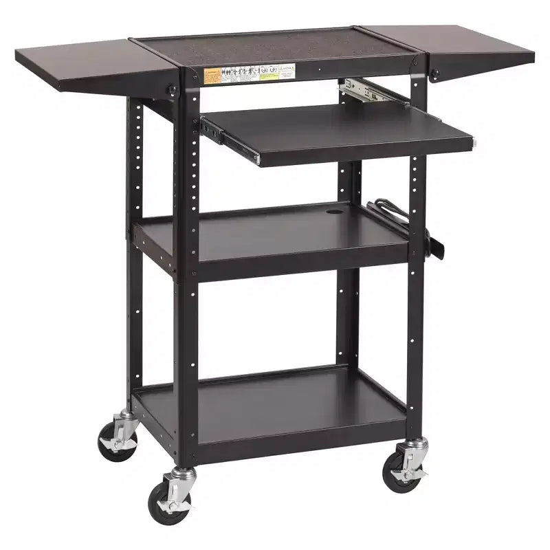 ECR4Kids Mobile AV Presentation Media Cart Stand with Drop Leaves, Technology Trolley, Black
