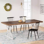 Lantine 70.8-inch Farmhouse Dining Table for 6 People, Rectangular Wood Kitchen Table with Heavy Duty Metal Legs for Dining Room
