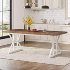 Lantine 70.8-inch Farmhouse Dining Table for 6 People, Rectangular Wood Kitchen Table with Heavy Duty Metal Legs for Dining Room