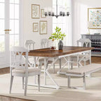 Lantine 70.8-inch Farmhouse Dining Table for 6 People, Rectangular Wood Kitchen Table with Heavy Duty Metal Legs for Dining Room