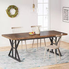Lantine 70.8-inch Farmhouse Dining Table for 6 People, Rectangular Wood Kitchen Table with Heavy Duty Metal Legs for Dining Room