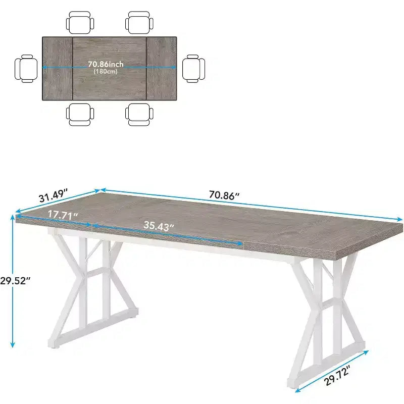 Lantine 70.8-inch Farmhouse Dining Table for 6 People, Rectangular Wood Kitchen Table with Heavy Duty Metal Legs for Dining Room