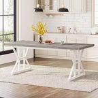 Lantine 70.8-inch Farmhouse Dining Table for 6 People, Rectangular Wood Kitchen Table with Heavy Duty Metal Legs for Dining Room