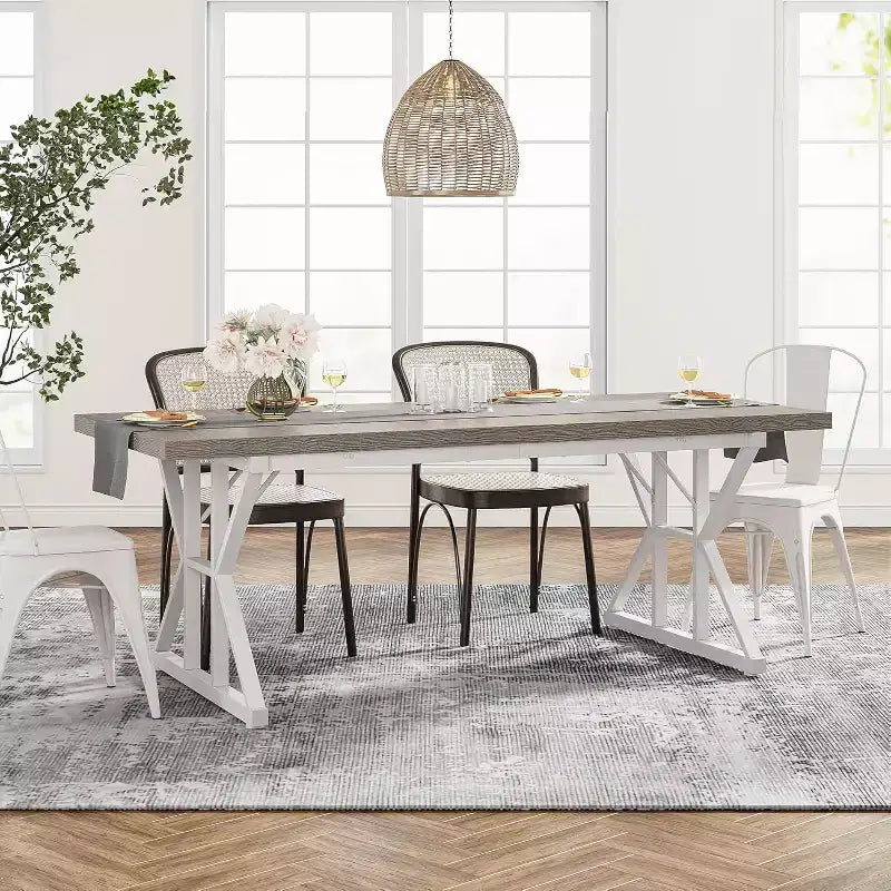 Lantine 70.8-inch Farmhouse Dining Table for 6 People, Rectangular Wood Kitchen Table with Heavy Duty Metal Legs for Dining Room