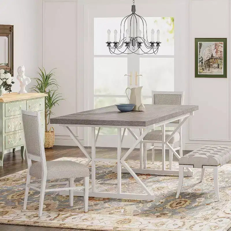 Lantine 70.8-inch Farmhouse Dining Table for 6 People, Rectangular Wood Kitchen Table with Heavy Duty Metal Legs for Dining Room