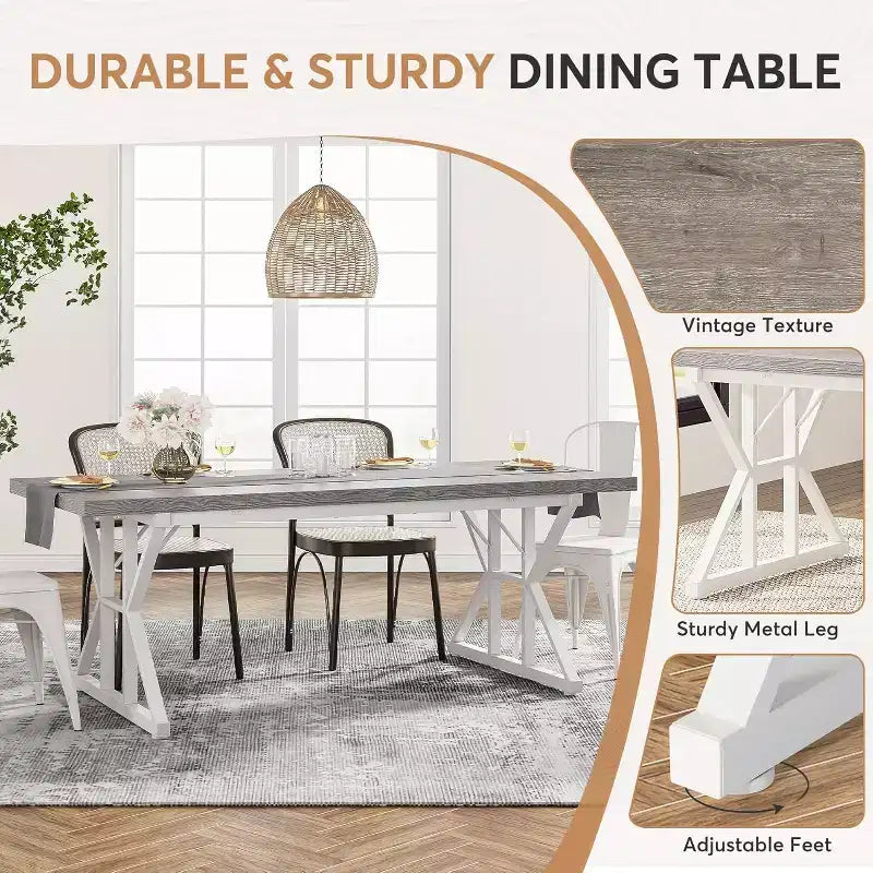 Lantine 70.8-inch Farmhouse Dining Table for 6 People, Rectangular Wood Kitchen Table with Heavy Duty Metal Legs for Dining Room