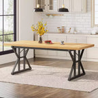 Lantine 70.8-inch Farmhouse Dining Table for 6 People, Rectangular Wood Kitchen Table with Heavy Duty Metal Legs for Dining Room
