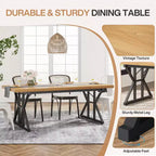 Lantine 70.8-inch Farmhouse Dining Table for 6 People, Rectangular Wood Kitchen Table with Heavy Duty Metal Legs for Dining Room
