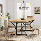 Lantine 70.8-inch Farmhouse Dining Table for 6 People, Rectangular Wood Kitchen Table with Heavy Duty Metal Legs for Dining Room