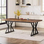 Lantine 70.8-inch Farmhouse Dining Table for 6 People, Rectangular Wood Kitchen Table with Heavy Duty Metal Legs for Dining Room
