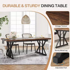 Lantine 70.8-inch Farmhouse Dining Table for 6 People, Rectangular Wood Kitchen Table with Heavy Duty Metal Legs for Dining Room