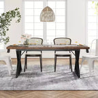 Lantine 70.8-inch Farmhouse Dining Table for 6 People, Rectangular Wood Kitchen Table with Heavy Duty Metal Legs for Dining Room