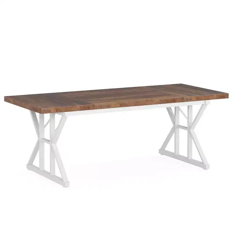 Lantine 70.8-inch Farmhouse Dining Table for 6 People, Rectangular Wood Kitchen Table with Heavy Duty Metal Legs for Dining Room